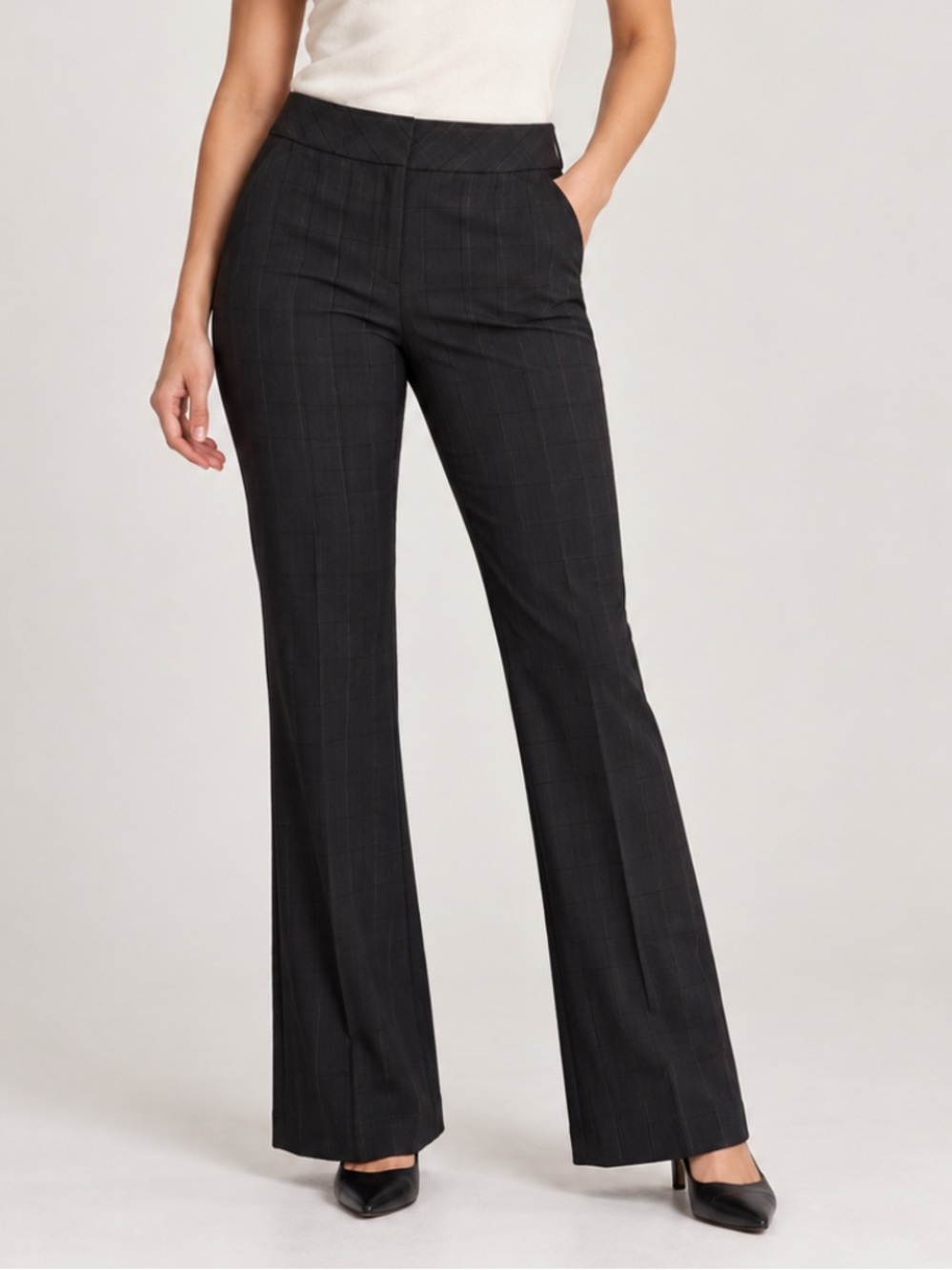 NWT Express Editor Windowpane Plaid Mid-Rise Bootcut Trouser Pant Career Navy 6S